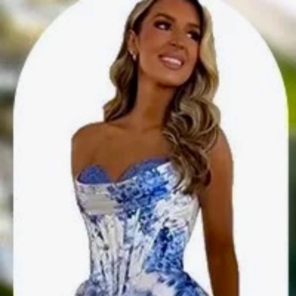 BABYONLINE STRAPLESS CHIFFON A-LINE PROM DRESS BLUE XS - Picture 3 of 15